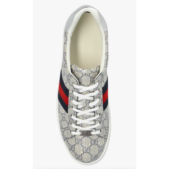 Gucci Ace GG Logo Supreme Canvas Beige Blue Silver Low Top Flat Sneaker G 14 15 - Picture 8 of 16